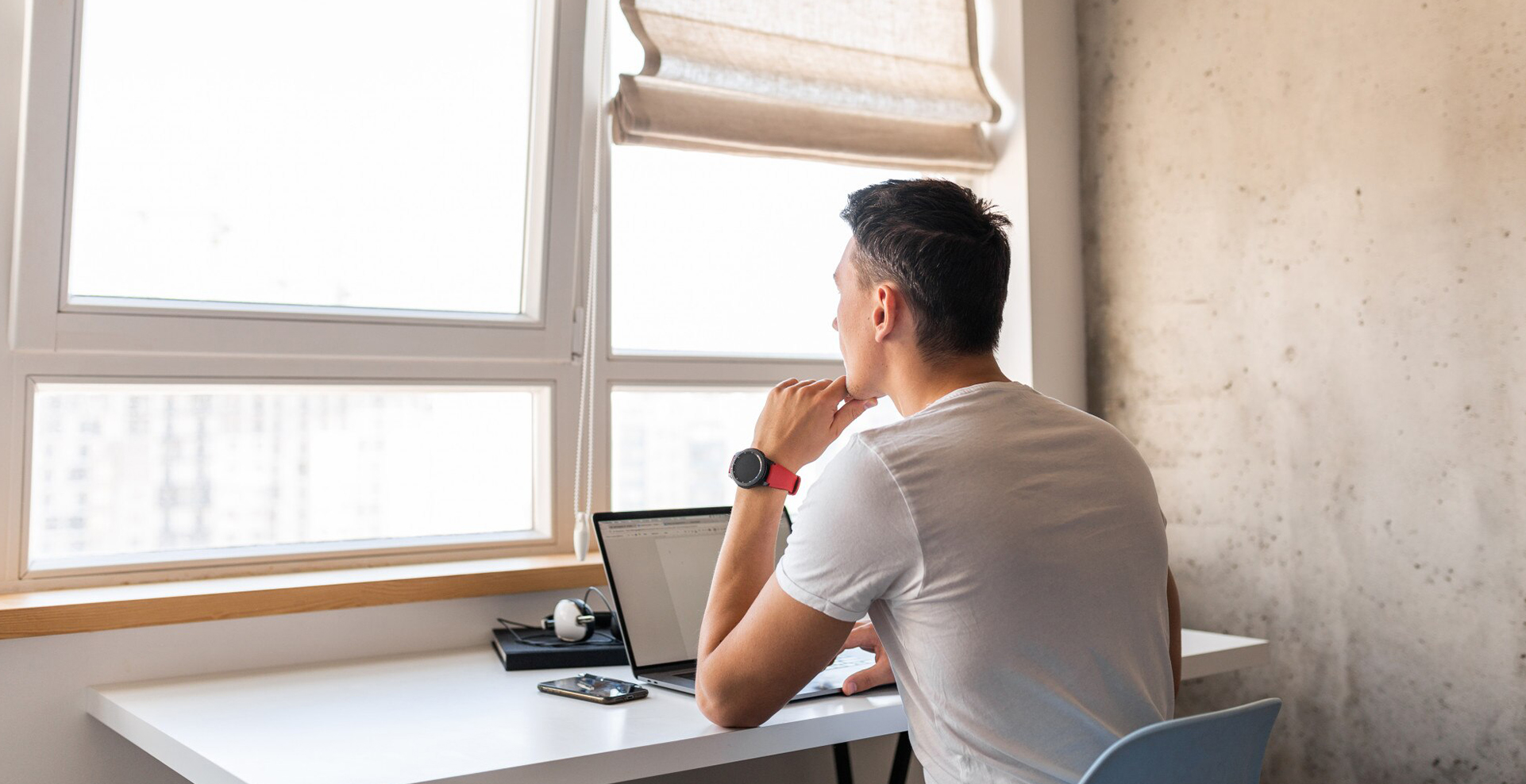 Person reflecting in a modern environment